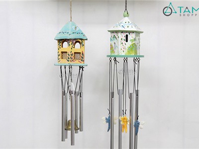 Chuông gió nhà gỗ lục giác handmade CHGIO-01